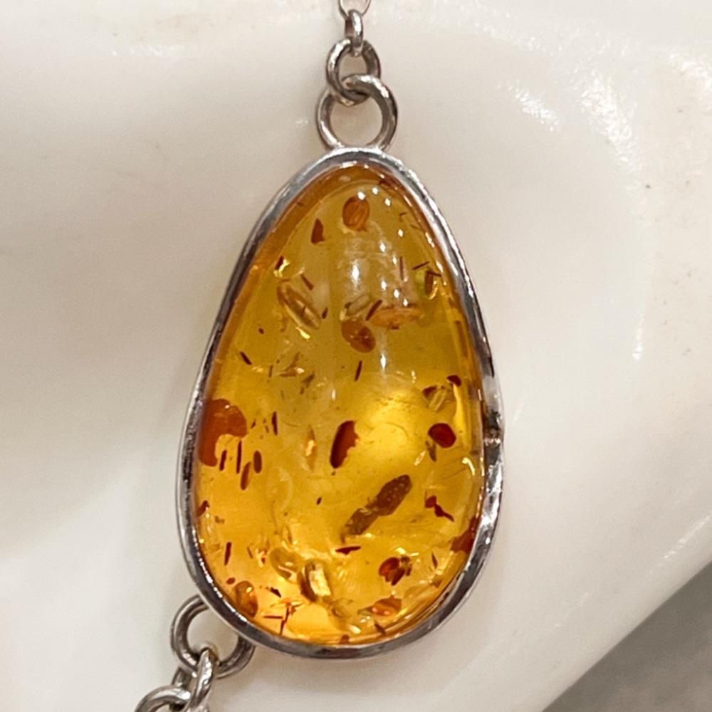 Baltic Amber Sterling Silver Trio Pendant Necklace - Picture 6 of 12